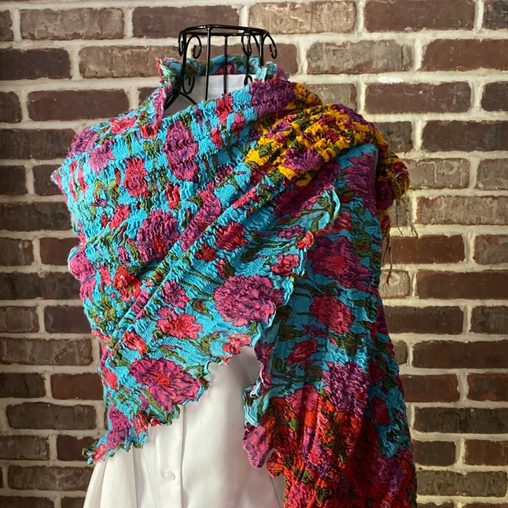 Funky Vintage Boho Ruffle Scarf, Tiered Hand Dyed